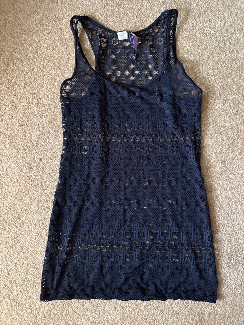 Ralph Lauren POLO Black Crochet Tank Dress swim coverup - Women